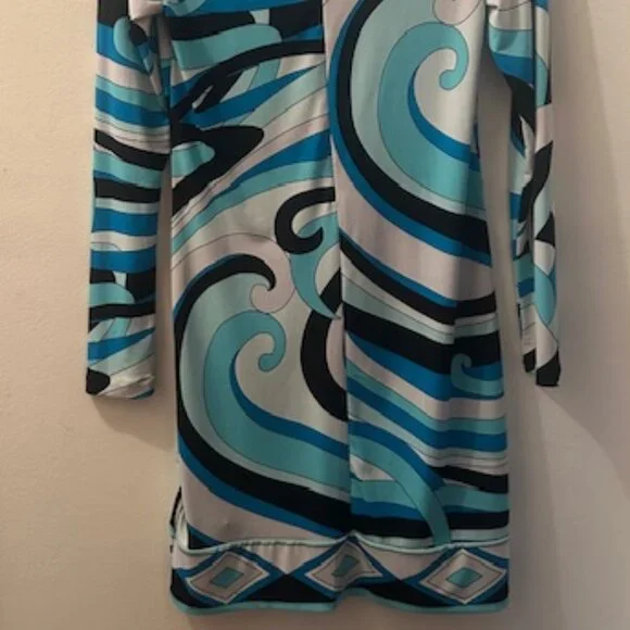 Michael Kors Abstract Geometric Retro Print Shades of Blue Stretch MiniDress NWT - Picture 16 of 16
